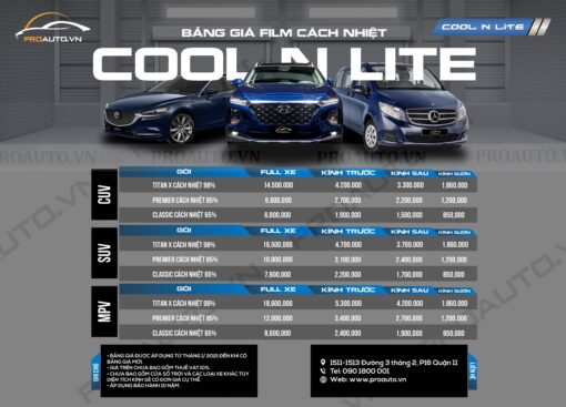 Bảng giá phim cách nhiệt Cool N Lite